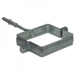 COLLARE QUADRO ACCIAIO ZINC. C/PERNO E TASSELLO P/FISSAGGIO TUBI PLUV.