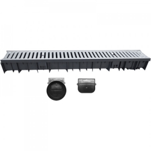CANALE WAVEDRAIN CON GRIGLIA ACCIAIO ZINCATO + TESTATA E SCARICO D.110